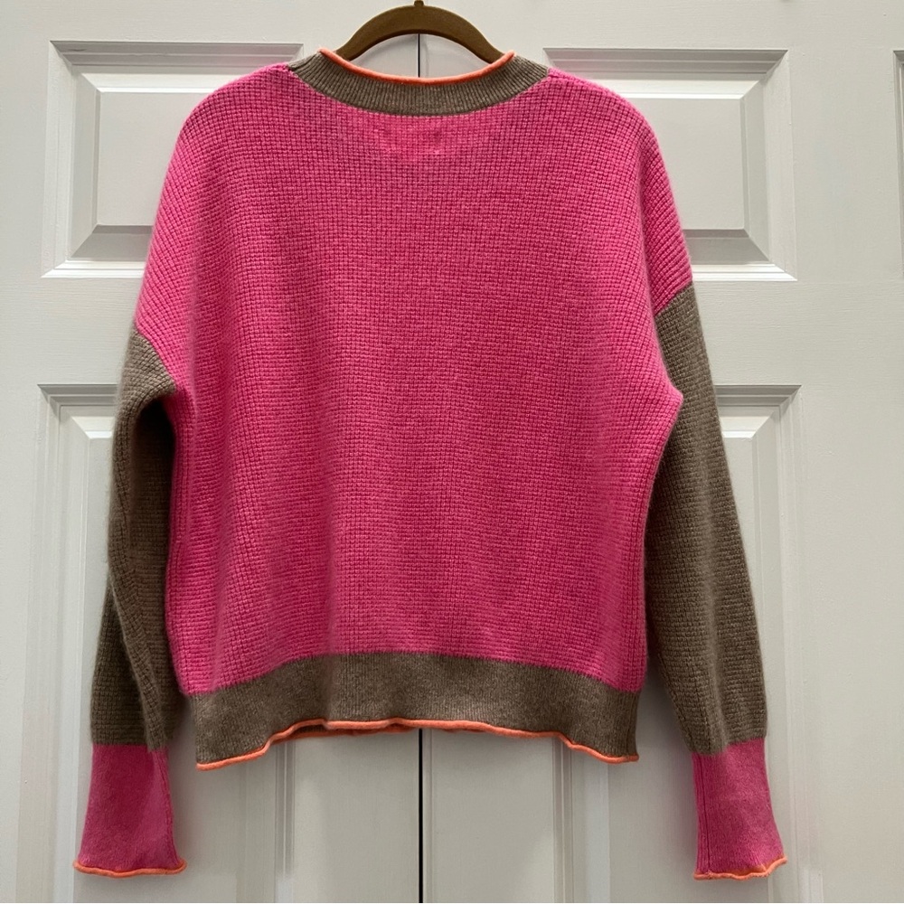 Maeve Anthropologie 100% Cashmere Colorblock Sweater Waffle Knit Pink Large - Picture 8 of 14